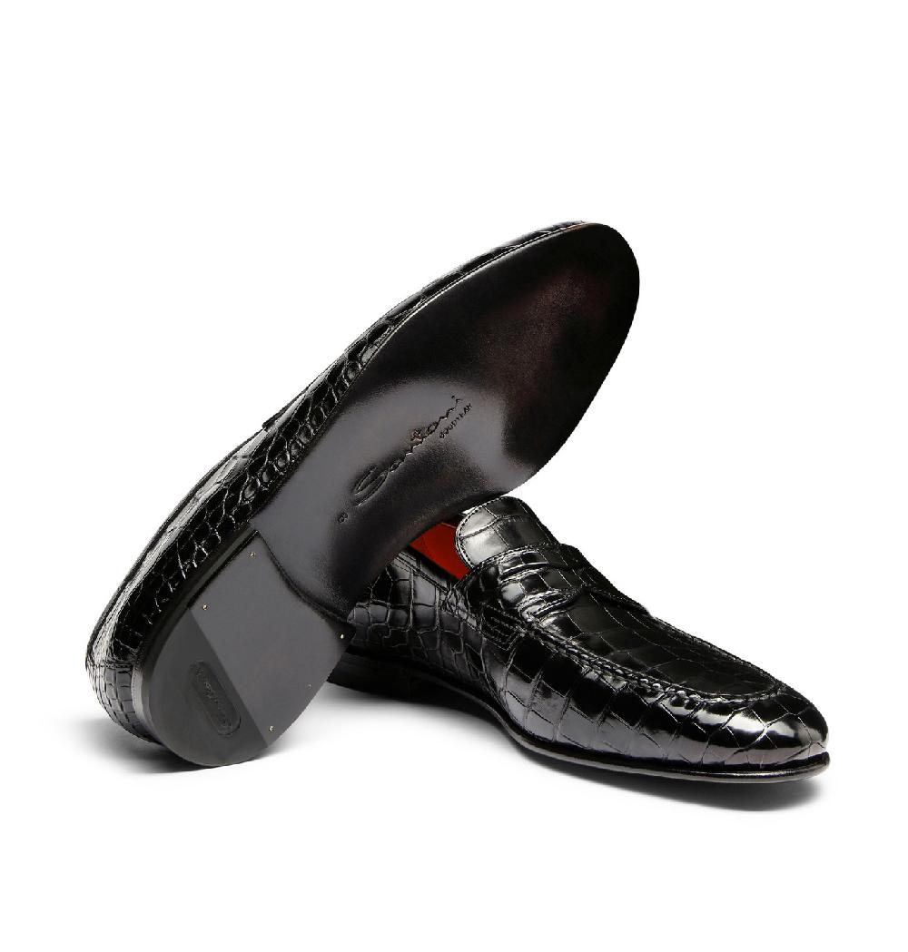 Santoni Mocassino penny da uomo in alligatore nero Italy