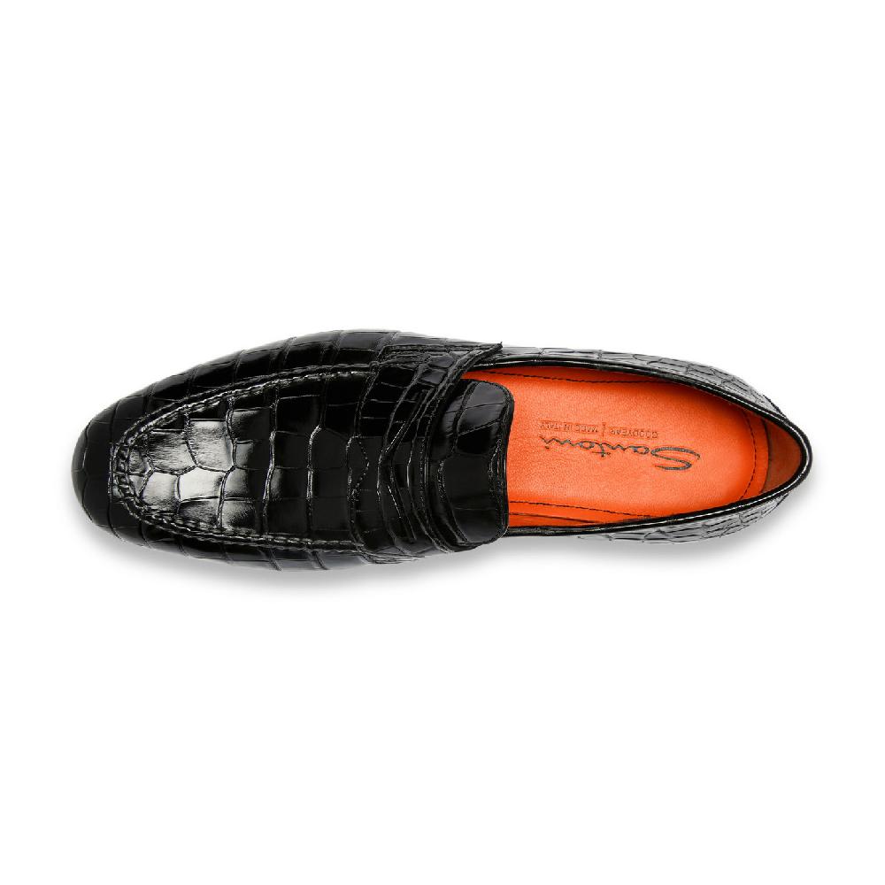 Santoni Mocassino penny da uomo in alligatore nero Italy