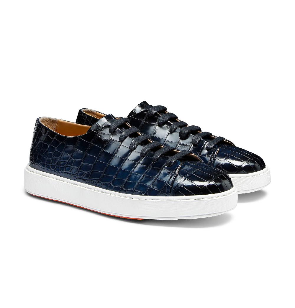 Santoni Sneaker da uomo in alligatore blu Qualità