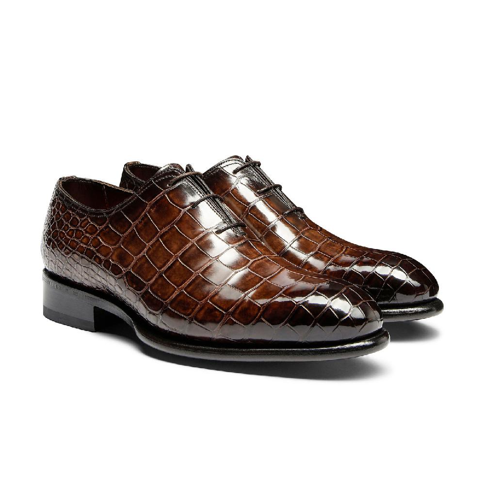 Santoni Stringata oxford da uomo in alligatore testa di moro Promozione