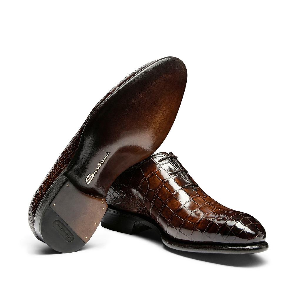 Santoni Stringata oxford da uomo in alligatore testa di moro Promozione