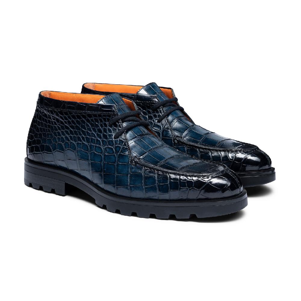 Santoni Stivaletto desert da uomo in alligatore blu Spedizione Gratuita
