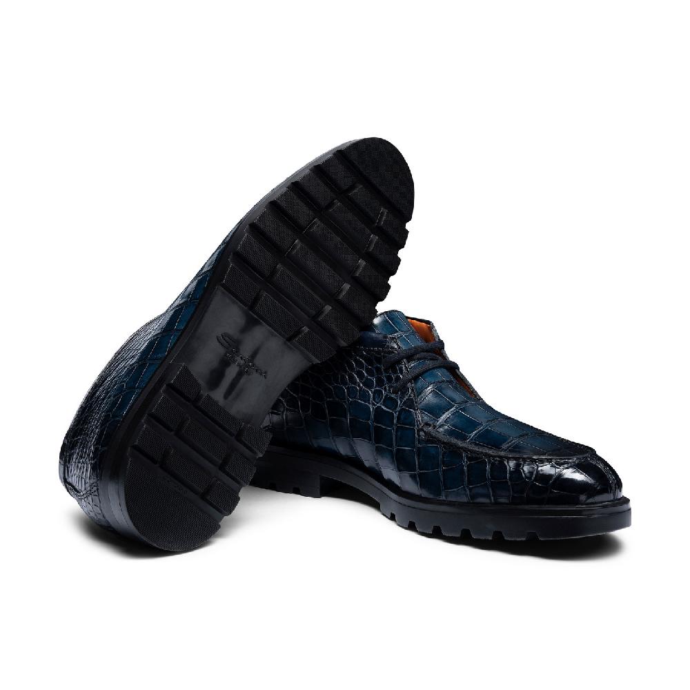Santoni Stivaletto desert da uomo in alligatore blu Spedizione Gratuita