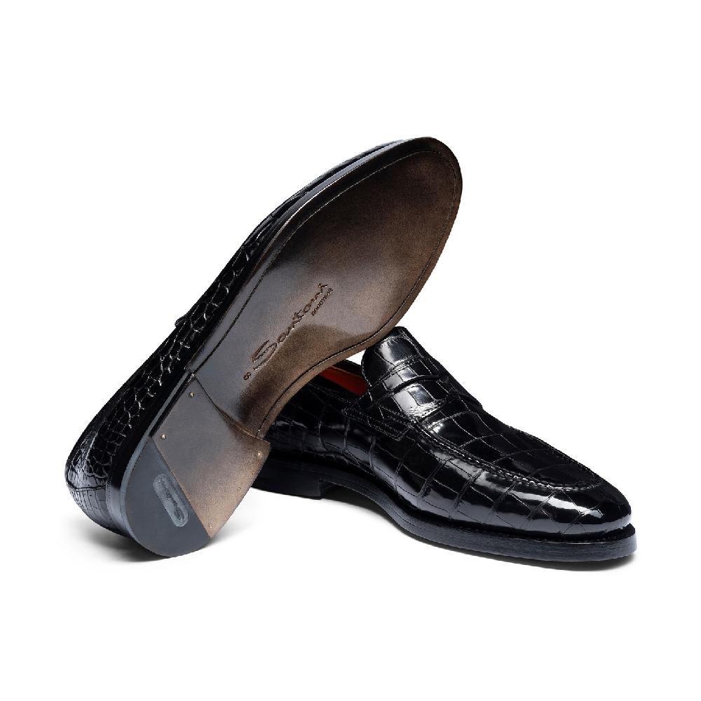 Santoni Mocassino penny da uomo in alligatore grigio Soddisfazione Garantita