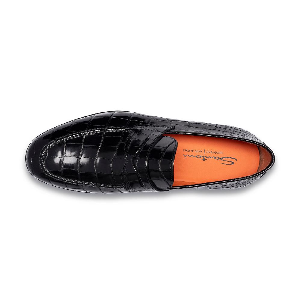 Santoni Mocassino penny da uomo in alligatore grigio Soddisfazione Garantita