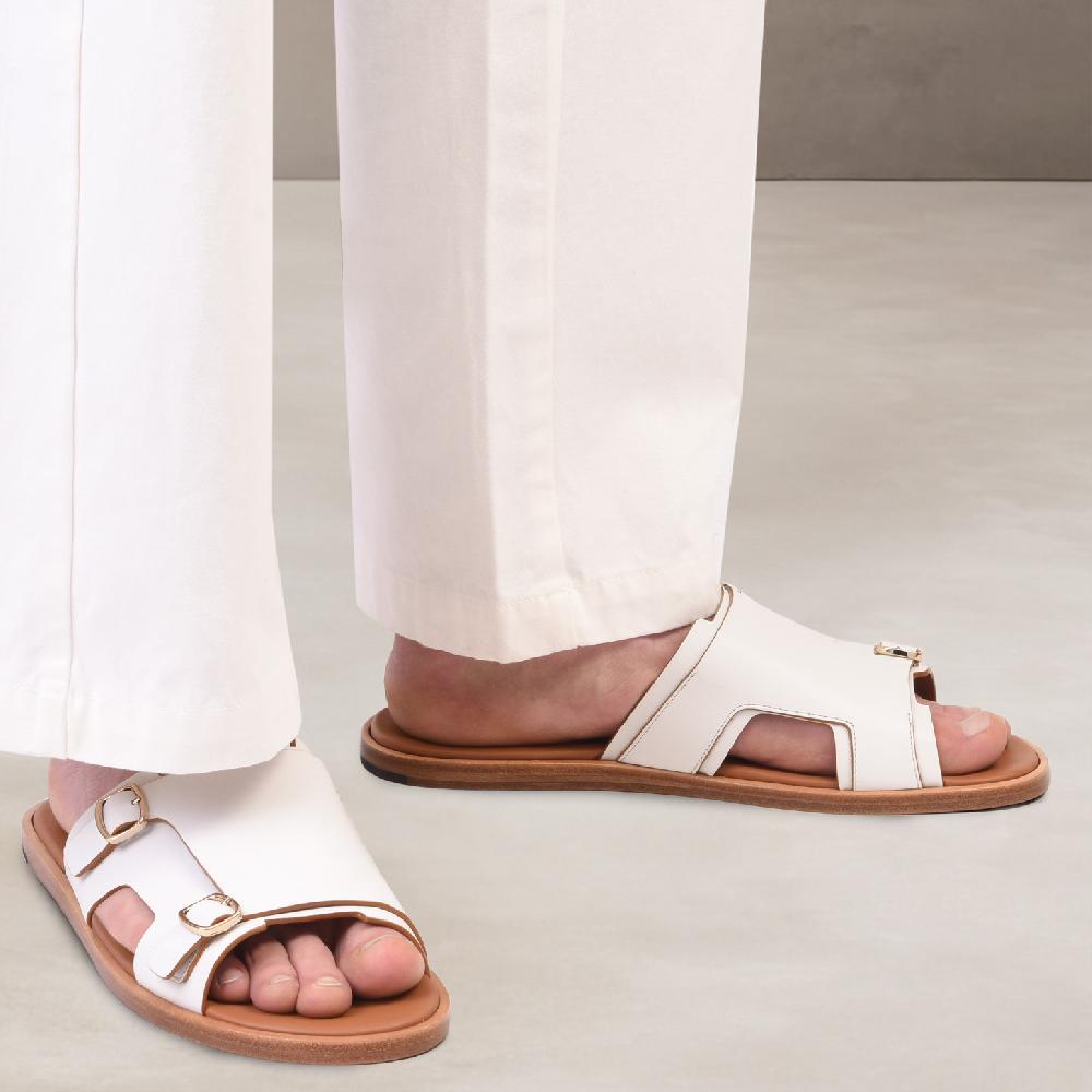 Santoni Sandalo doppia fibbia da uomo in pelle bianca Consegna Veloce