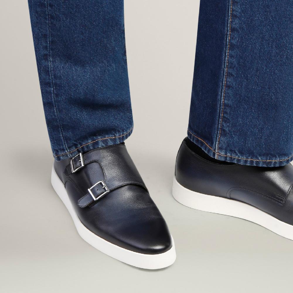 Santoni Doppia fibbia da uomo in pelle blu Fino Al -60%