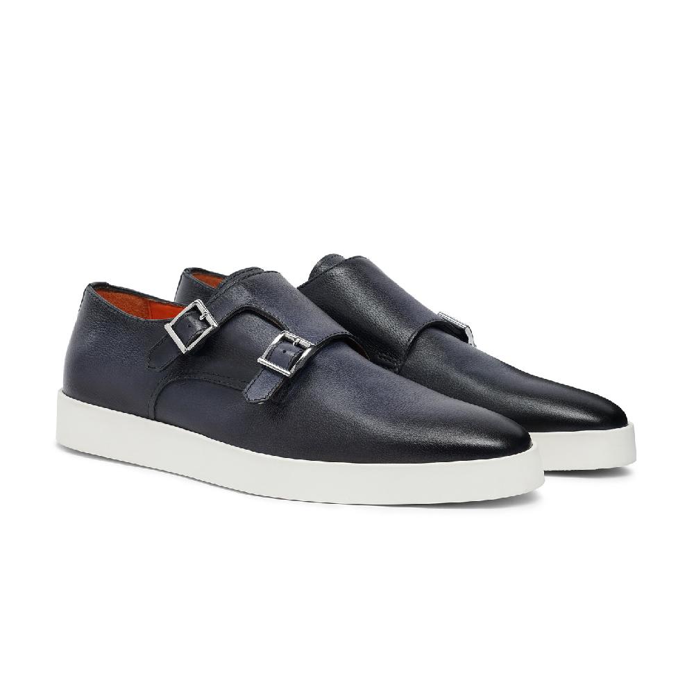 Santoni Doppia fibbia da uomo in pelle blu Fino Al -60%