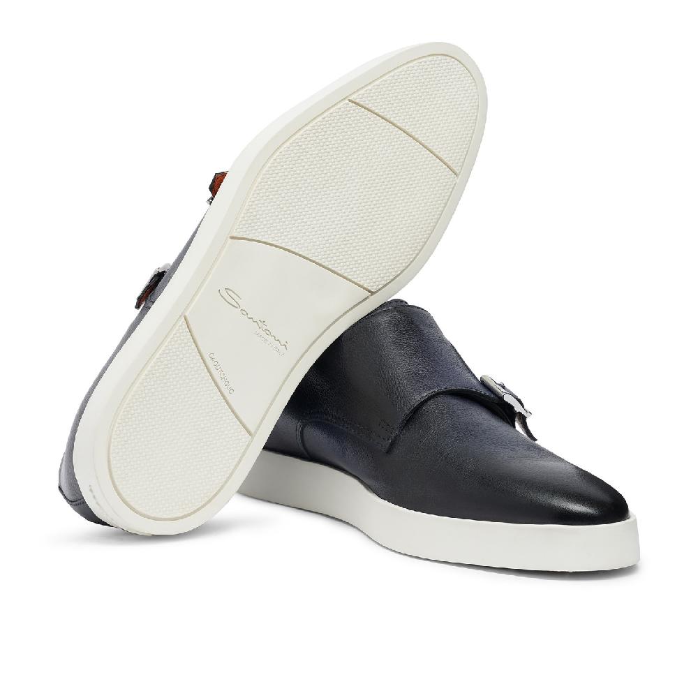 Santoni Doppia fibbia da uomo in pelle blu Fino Al -60%