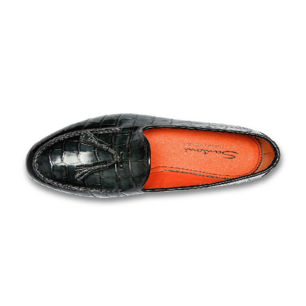 Santoni Mocassino Andrea con nappe da uomo in alligatore verde Shopping Online