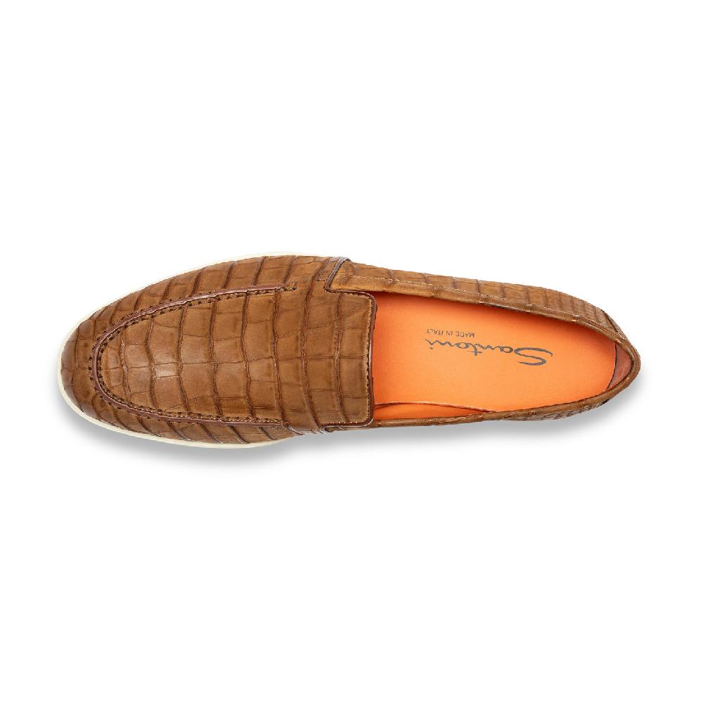Santoni Mocassino da uomo in alligatore marrone Rilascio limitato