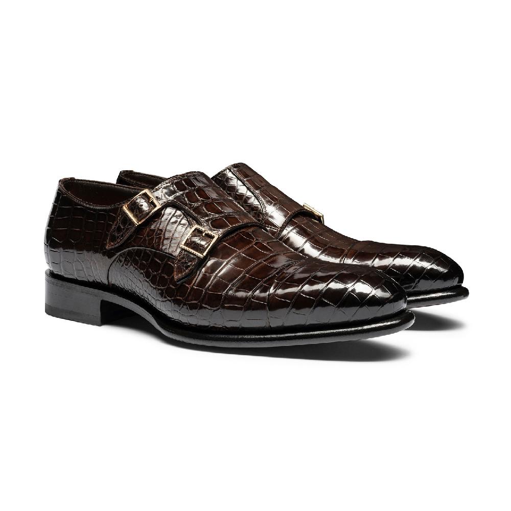 Santoni Doppia fibbia da uomo in alligatore testa di moro Prezzo Ridotto