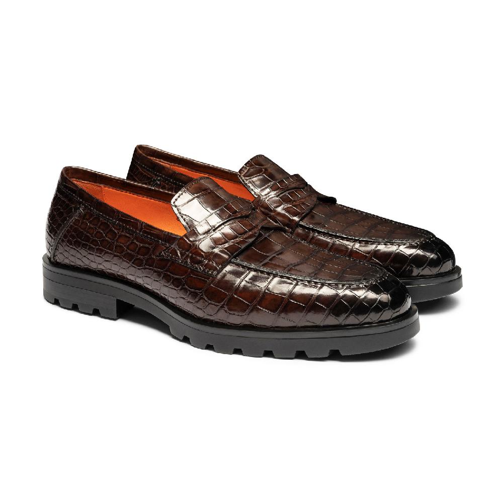 Santoni Mocassino penny da uomo in alligatore testa di moro Sottocosto
