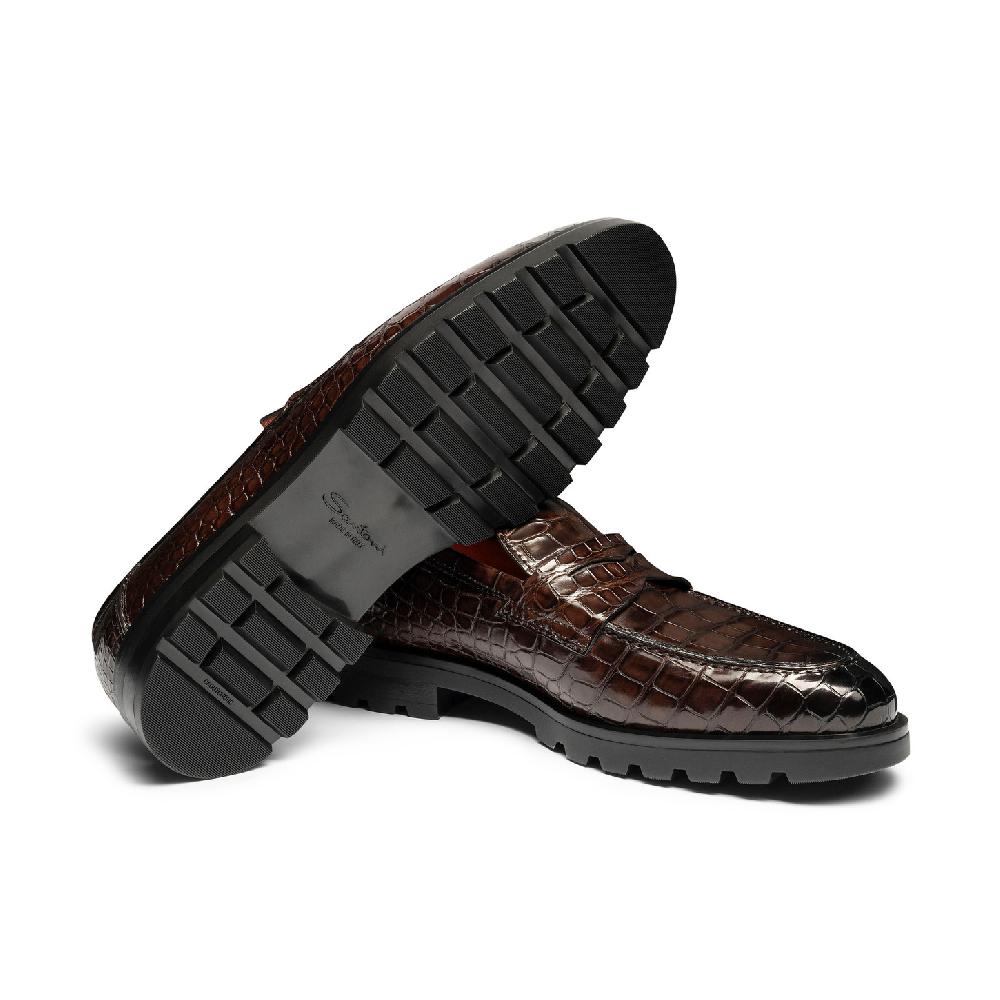 Santoni Mocassino penny da uomo in alligatore testa di moro Sottocosto