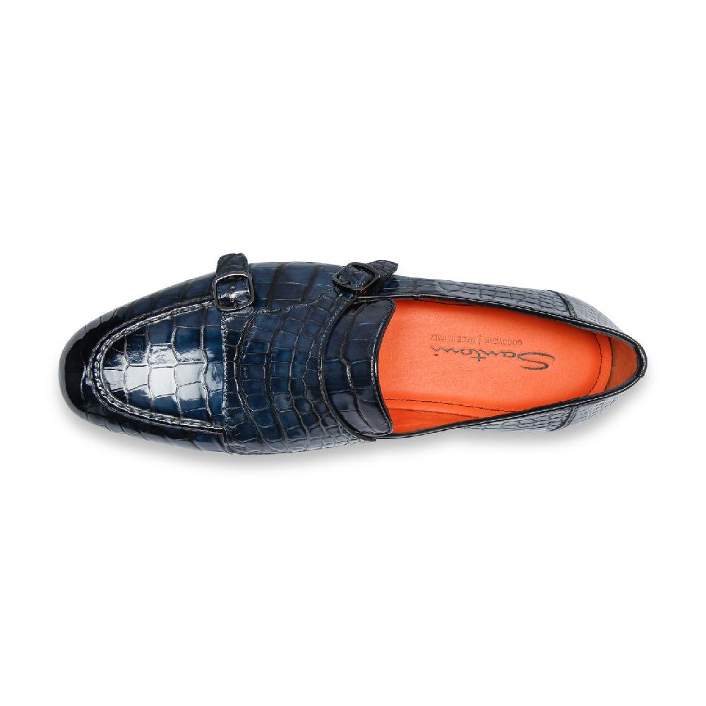 Santoni Mocassino con doppia fibbia da uomo in alligatore blu Convenienza