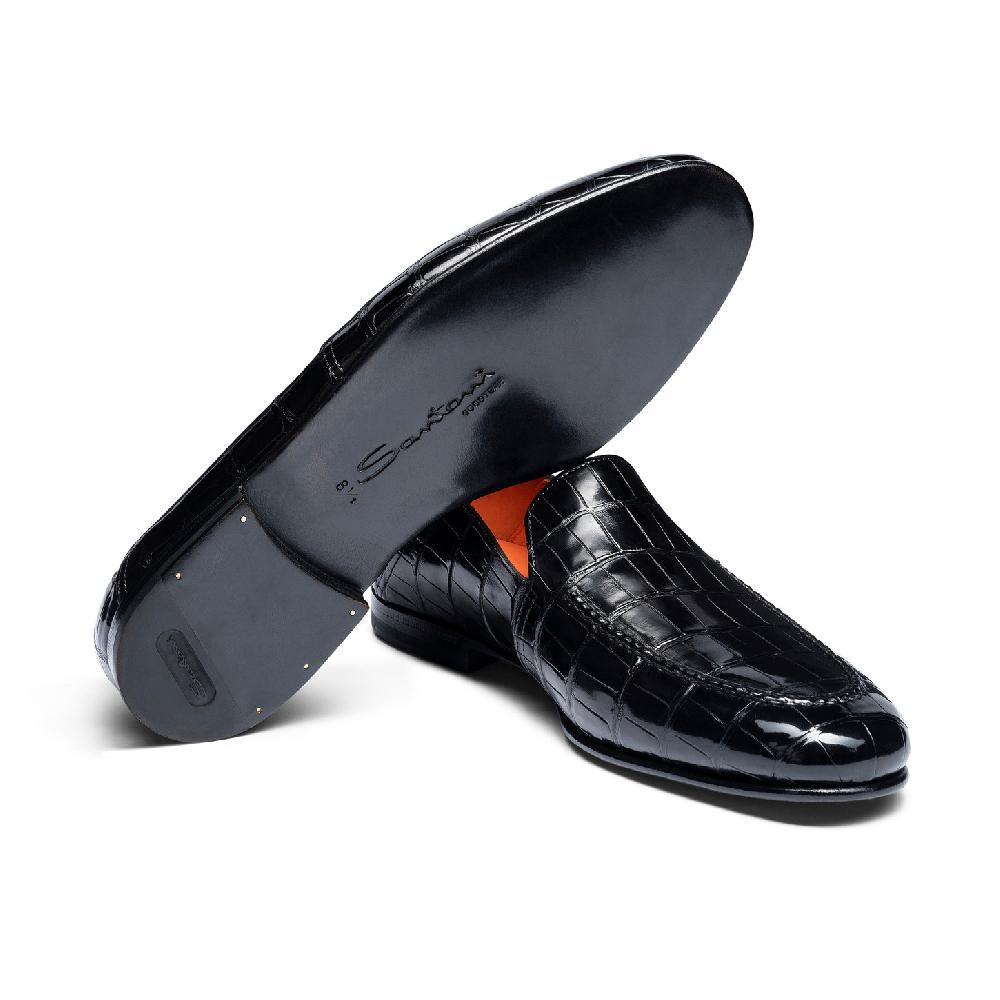 Santoni Mocassino da uomo in alligatore nero Novità