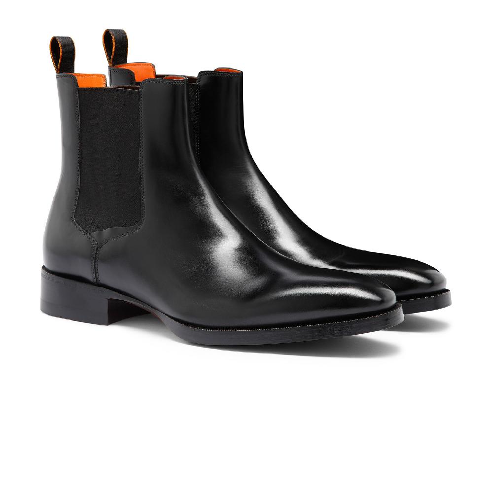 Santoni Stivaletto chelsea da uomo in pelle anticata nera Presa