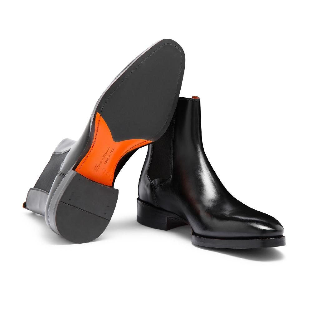 Santoni Stivaletto chelsea da uomo in pelle anticata nera Presa