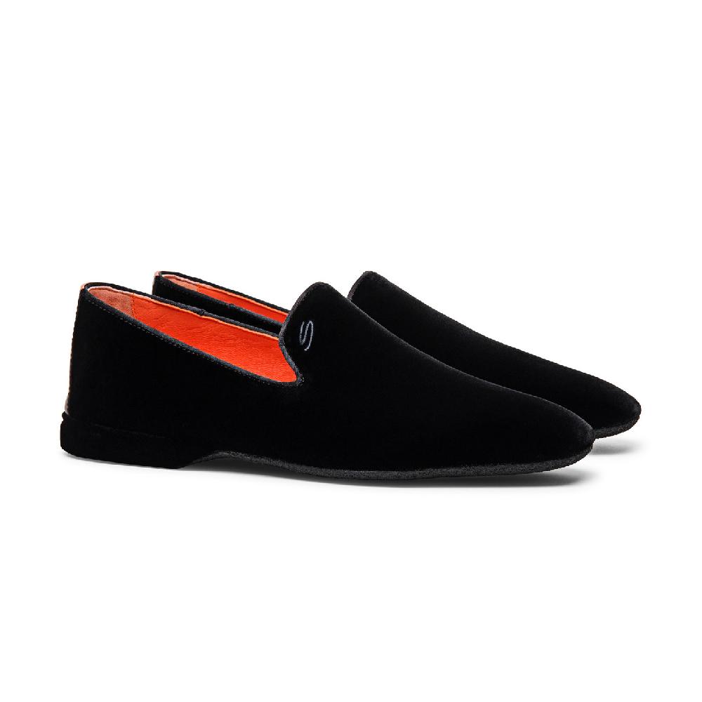 Santoni Pantofola da uomo in velluto nero Sconto