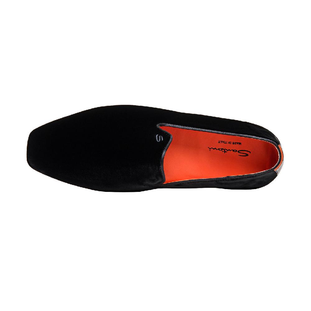 Santoni Pantofola da uomo in velluto nero Sconto