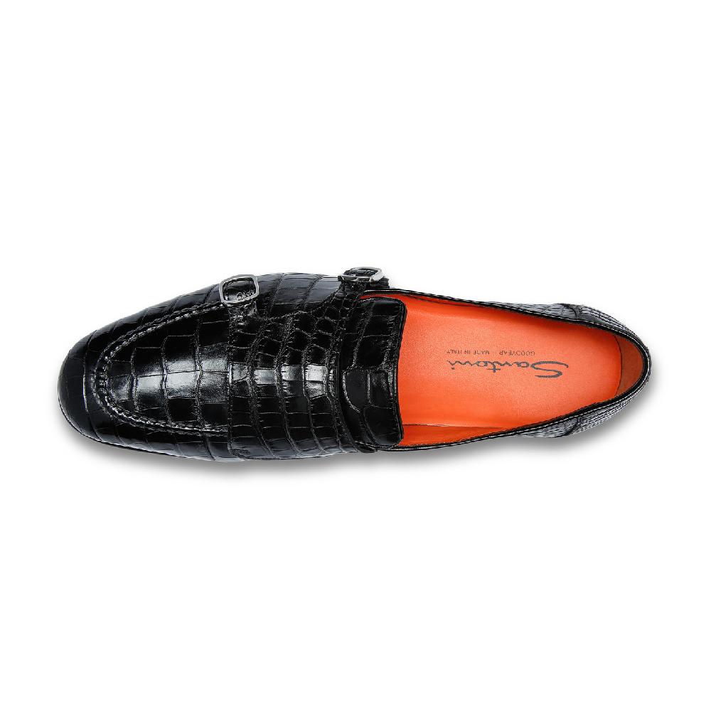 Santoni Mocassino con doppia fibbia da uomo in alligatore nero Offerta