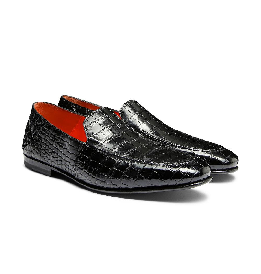Santoni Mocassino da uomo in alligatore grigio Economico