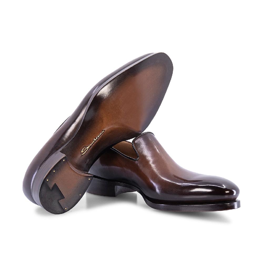 Santoni Mocassino Uniqua da uomo in pelle anticata marrone Online