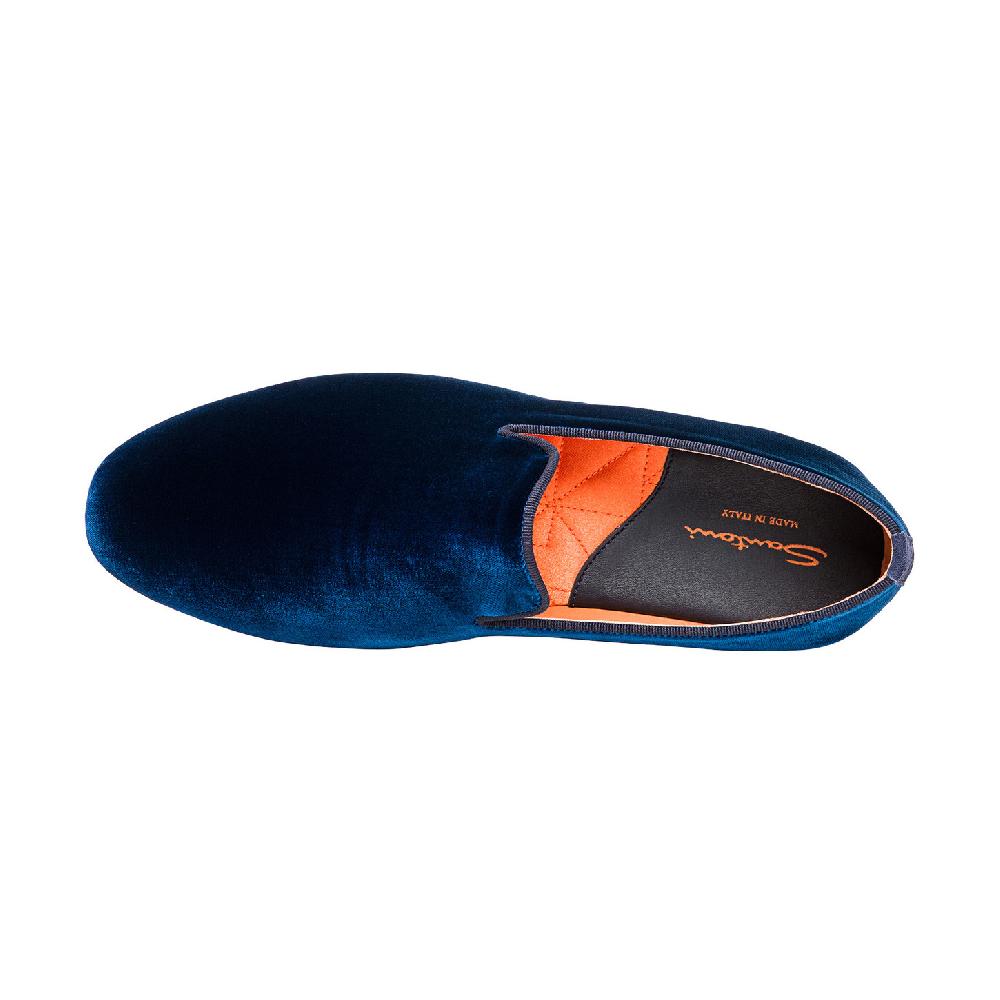 Santoni Pantofola da uomo in velluto blu In Vendita