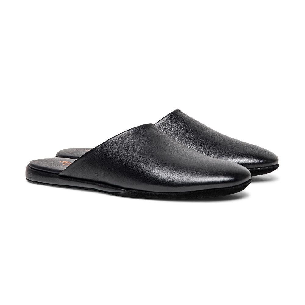 Santoni Pantofola da uomo in pelle nera Saldi