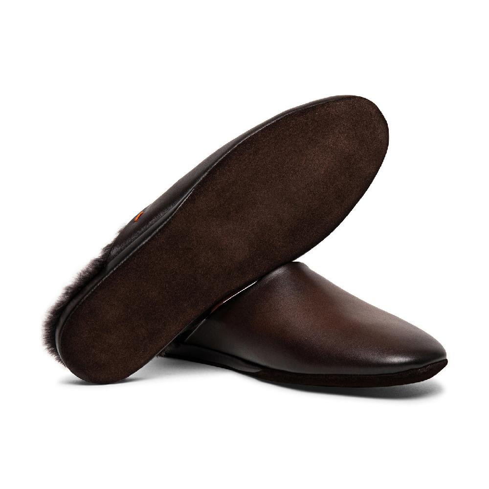 Santoni Pantofola da uomo in pelle anticata marrone Offerte