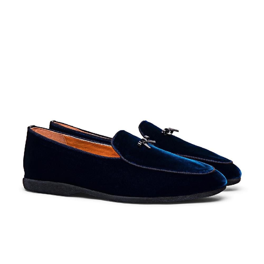 Santoni Pantofola con dettaglio fiocco da uomo in velluto blu Vendita Calda