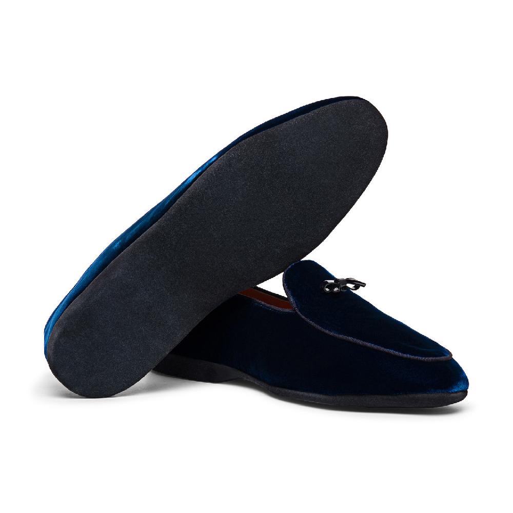 Santoni Pantofola con dettaglio fiocco da uomo in velluto blu Vendita Calda