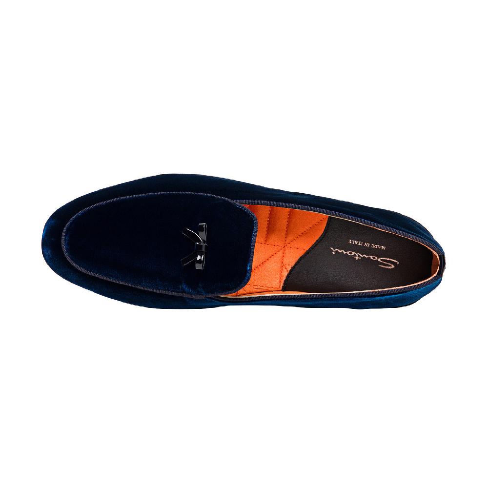 Santoni Pantofola con dettaglio fiocco da uomo in velluto blu Vendita Calda