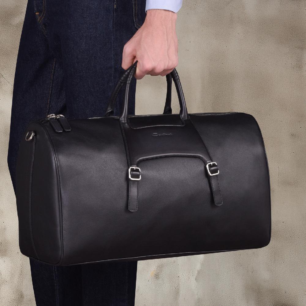 Santoni Borsa da viaggio in pelle nera Vendita Economica