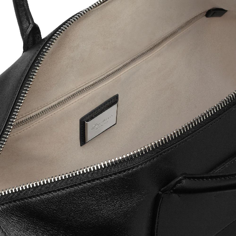 Santoni Borsa da viaggio in pelle nera Vendita Economica