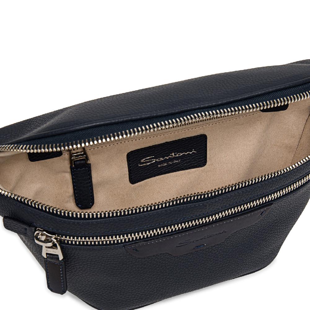 Santoni Marsupio in pelle bottalata blu In Saldo