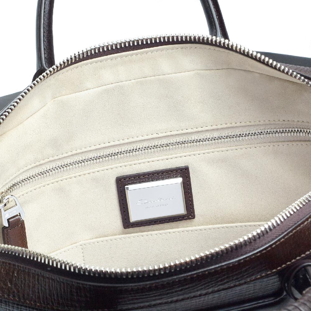 Santoni Briefcase in pelle stampata marrone Nuova