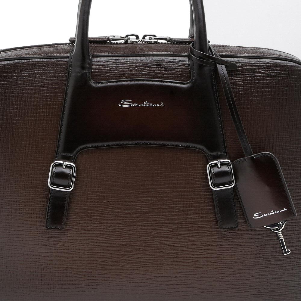 Santoni Briefcase in pelle stampata marrone Nuova