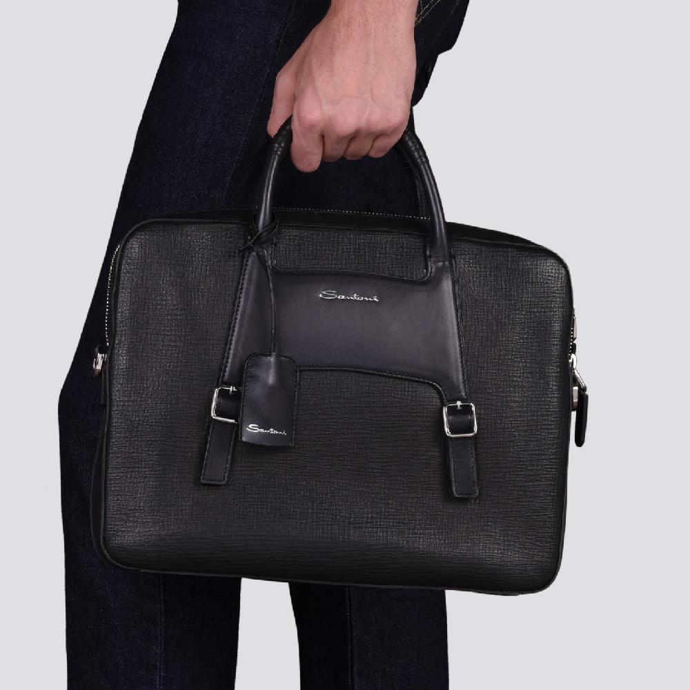 Santoni Briefcase in pelle stampata nera Moda