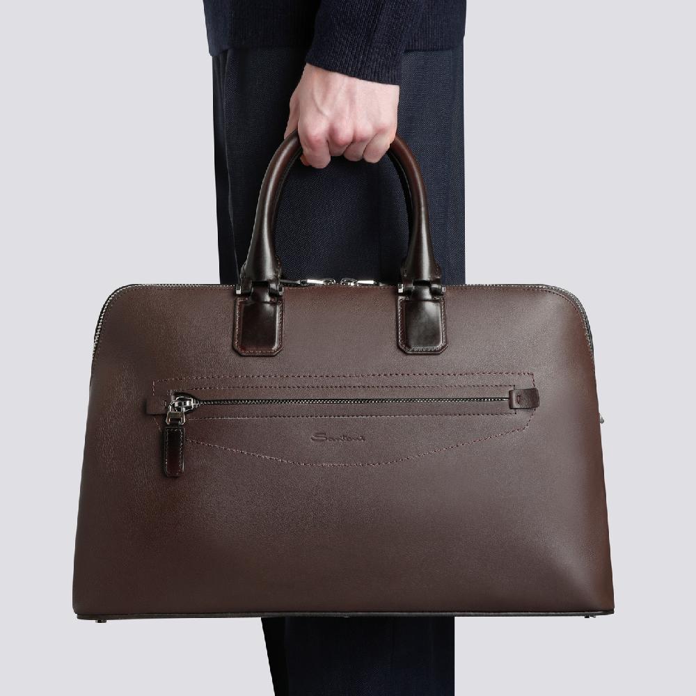 Santoni Borsa porta pc in pelle marrone 2025