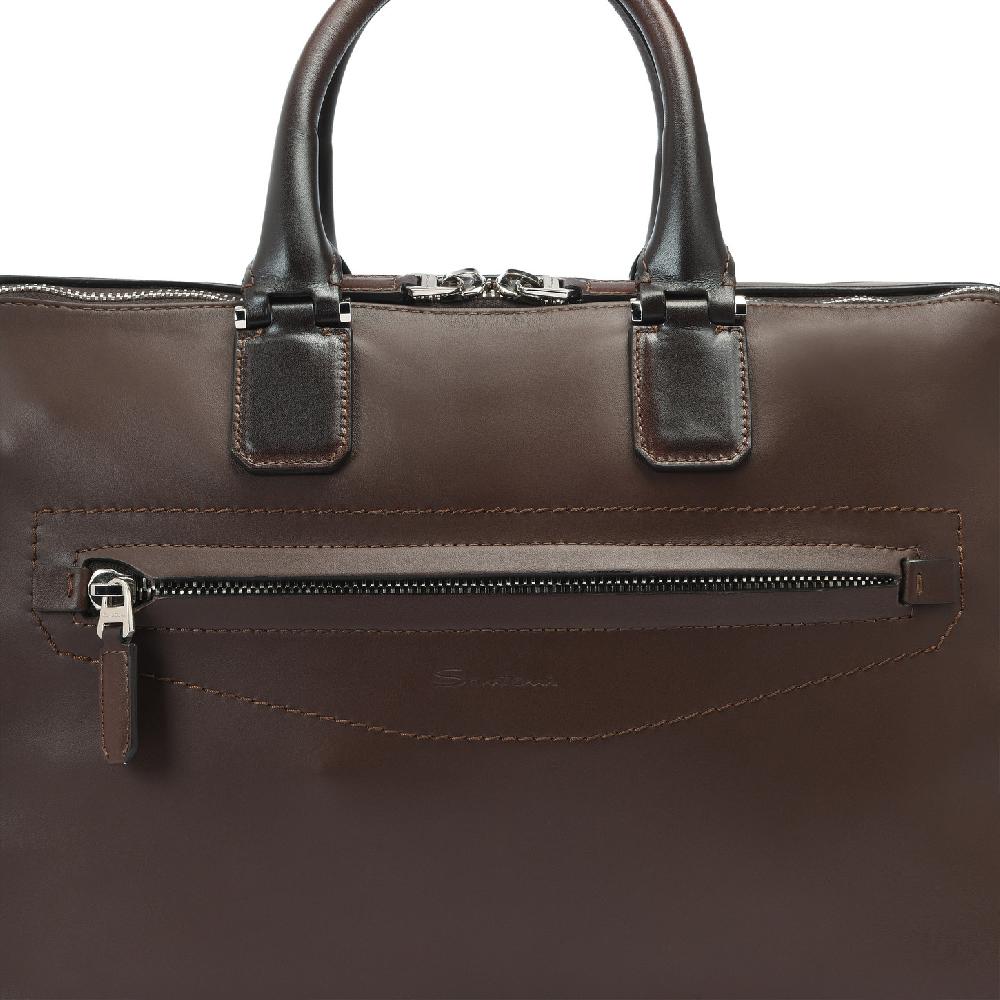 Santoni Borsa porta pc in pelle marrone 2025