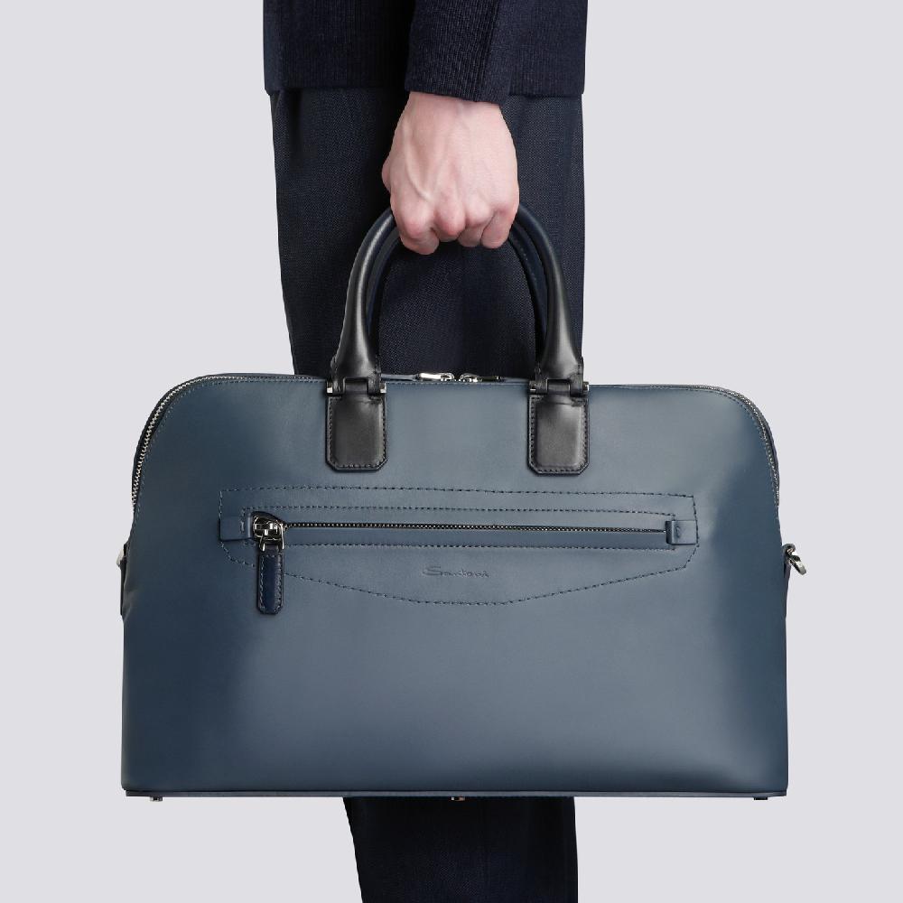 Santoni Borsa porta pc in pelle blu Italy