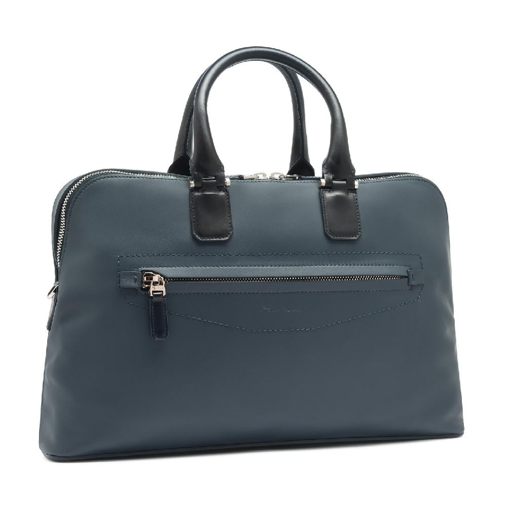 Santoni Borsa porta pc in pelle blu Italy
