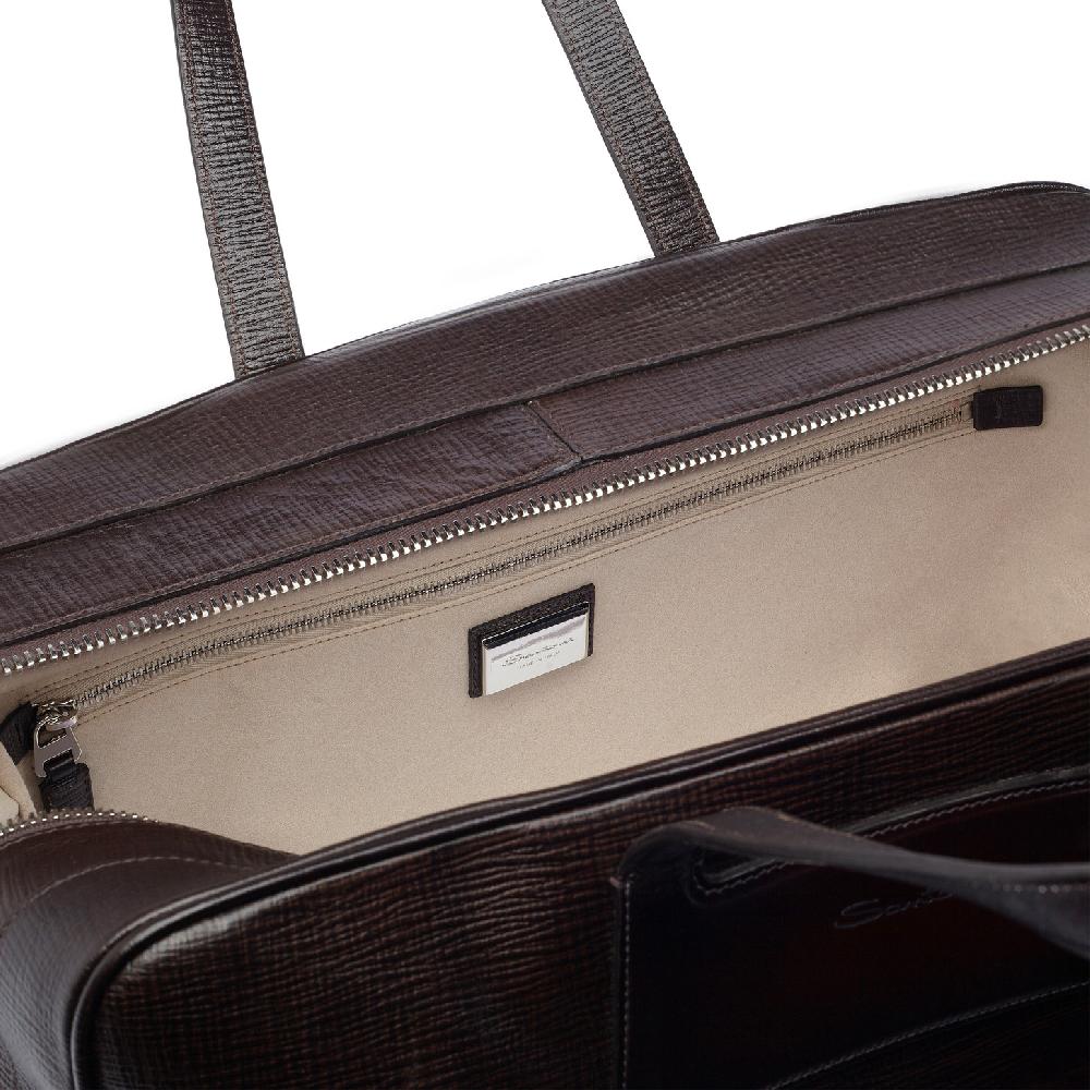 Santoni Borsa da viaggio in pelle stampata marrone Acquista Ora