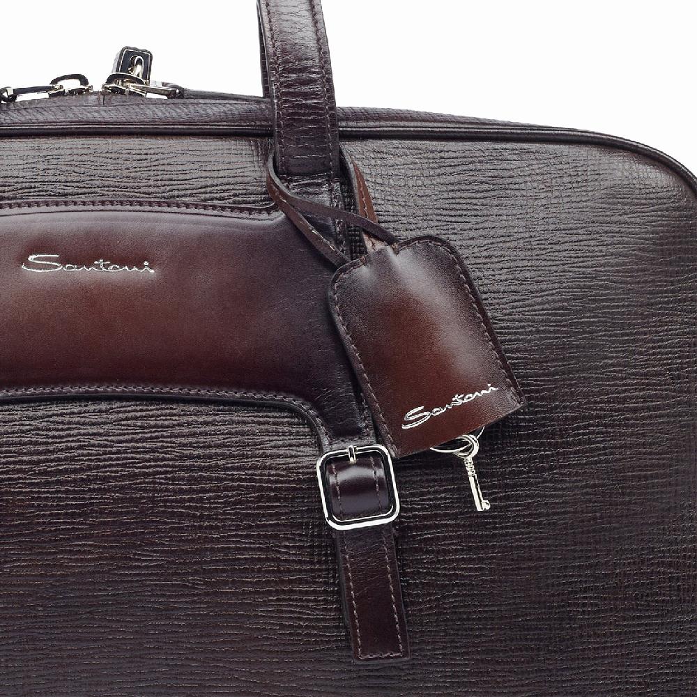 Santoni Borsa da viaggio in pelle stampata marrone Acquista Ora