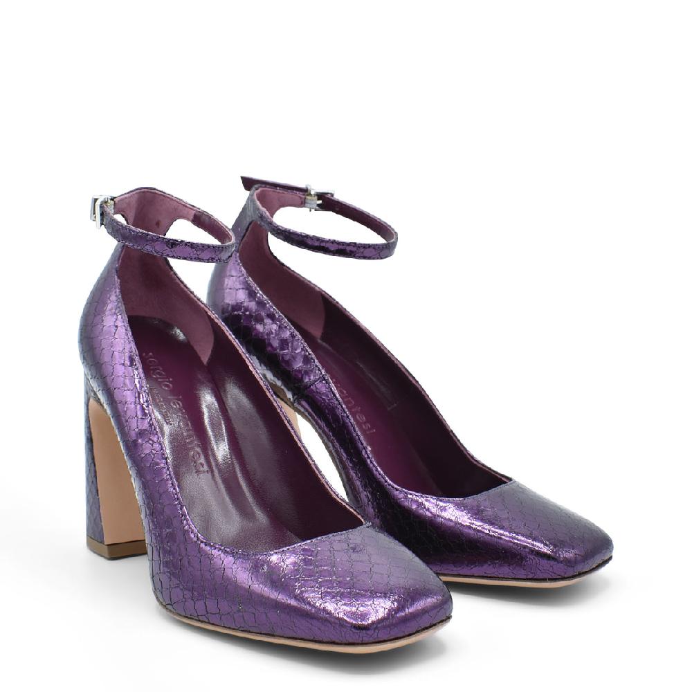Sergio Levantesi Vergy Violet. Décolleté in pelle effetto rettile con cinturino Hotsell