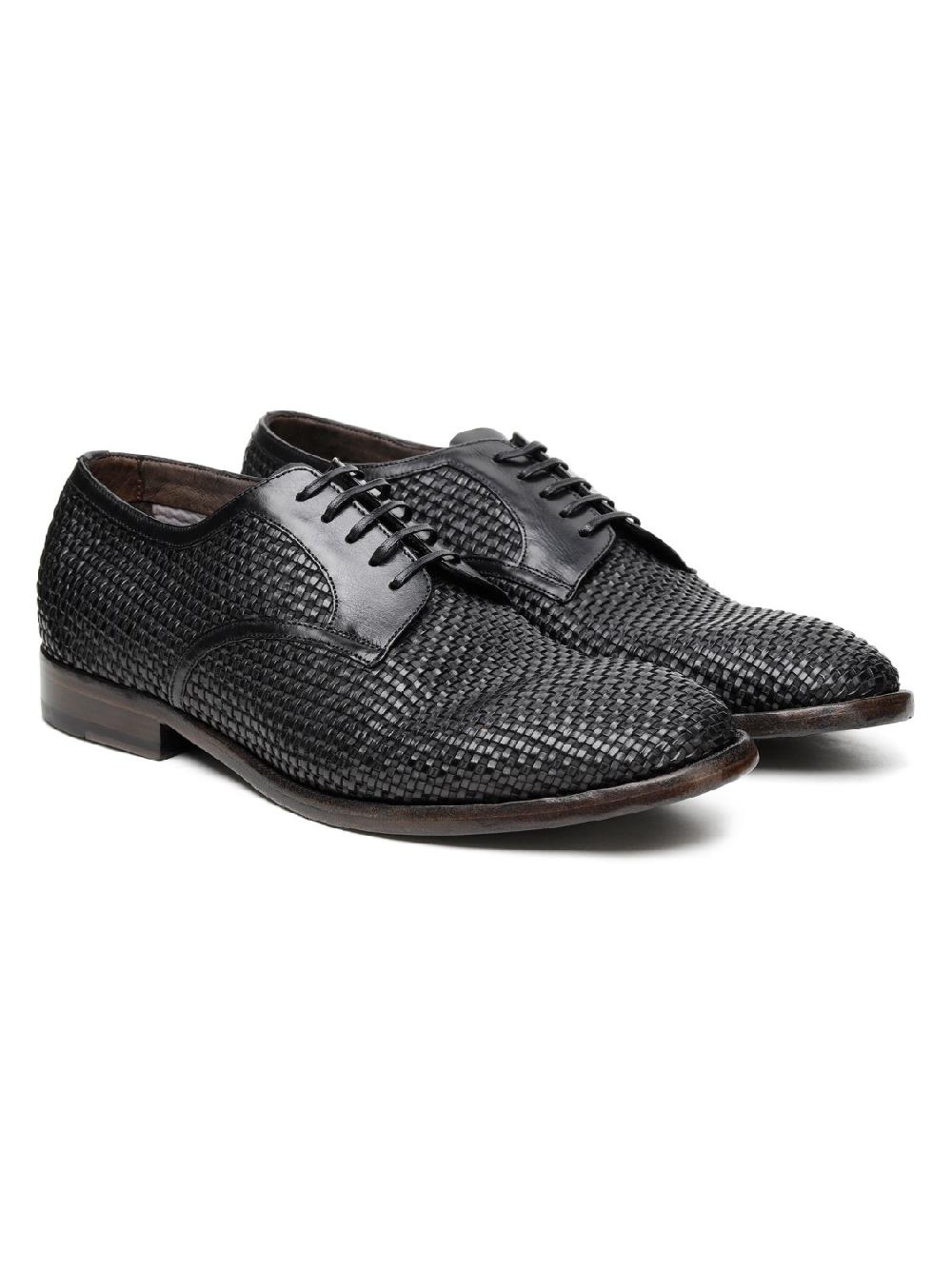 Silvano Sassetti Scarpe Derby in pelle nera intrecciata Hotsell