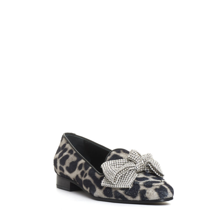 Sorelle Perego mocassino fiocco strass e stampa leopardo Nuovo