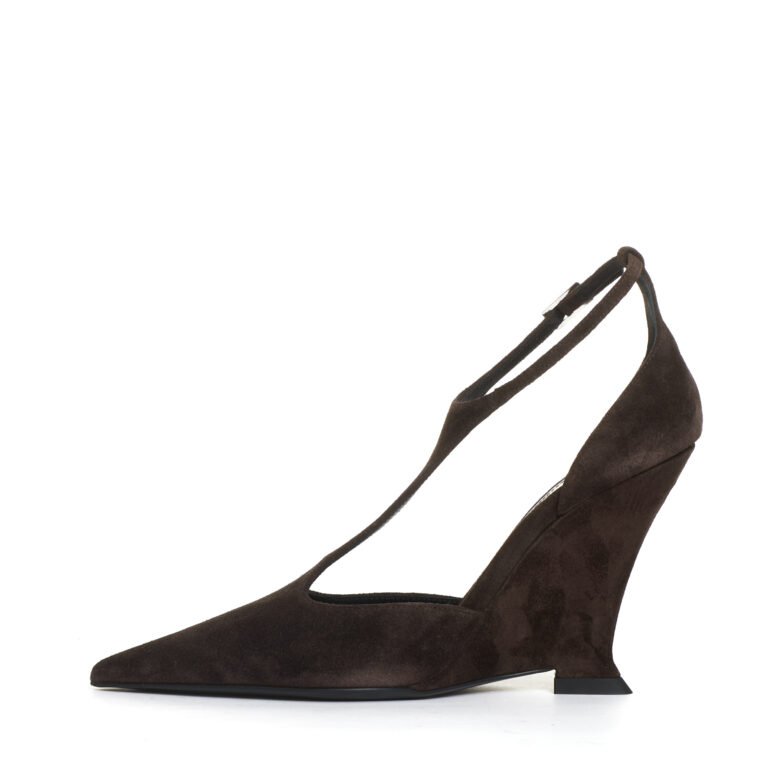 Sorelle Perego decoltè zeppa camoscio marrone tacco 100 mm Negozi Online
