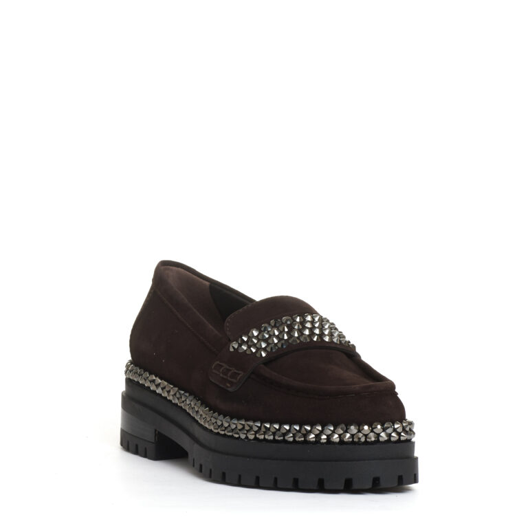 Sorelle Perego mocassino camoscio ebano con strass Convenienza